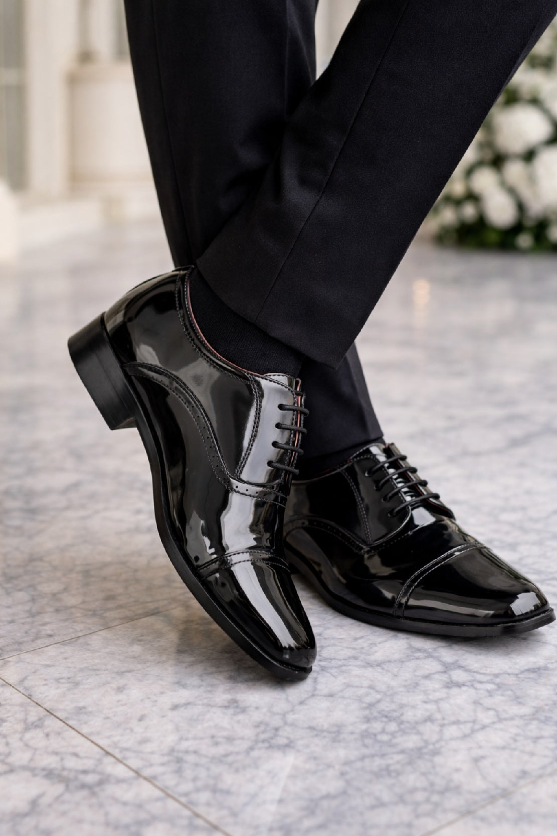 Men’s Black Patent Oxford Shoes – Glossy Lace-Up Formal Dress Shoes