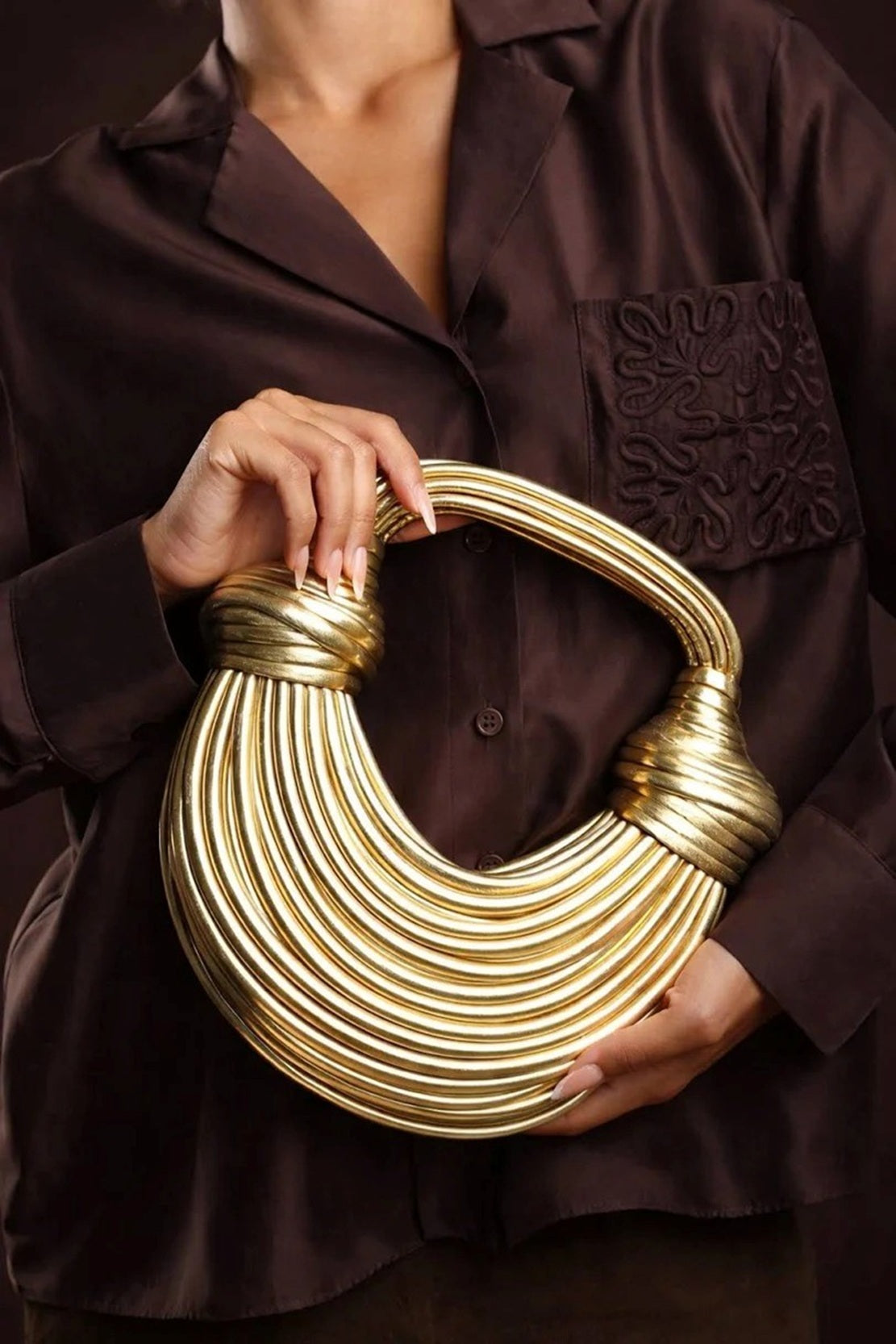 Women's Gold Sculptural Metallic Clutch Bag