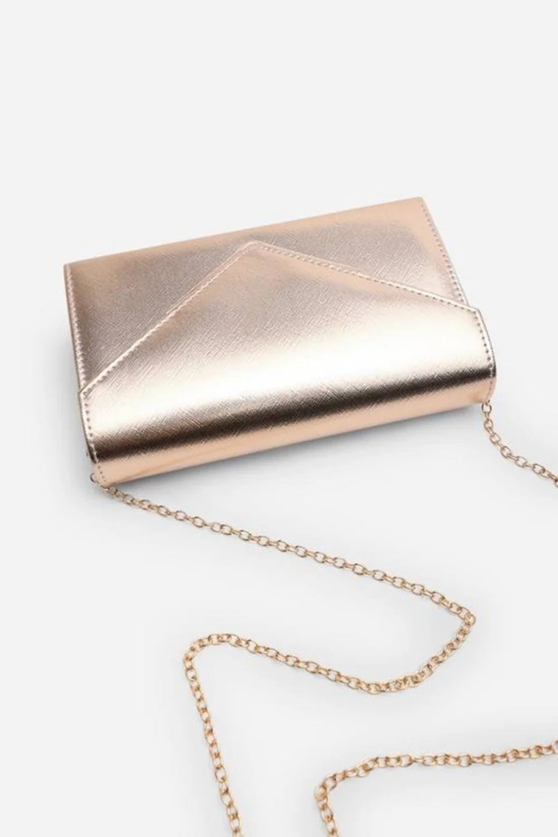 Women's Metallic Envelope Chain Crossbody Clutch Rosegold