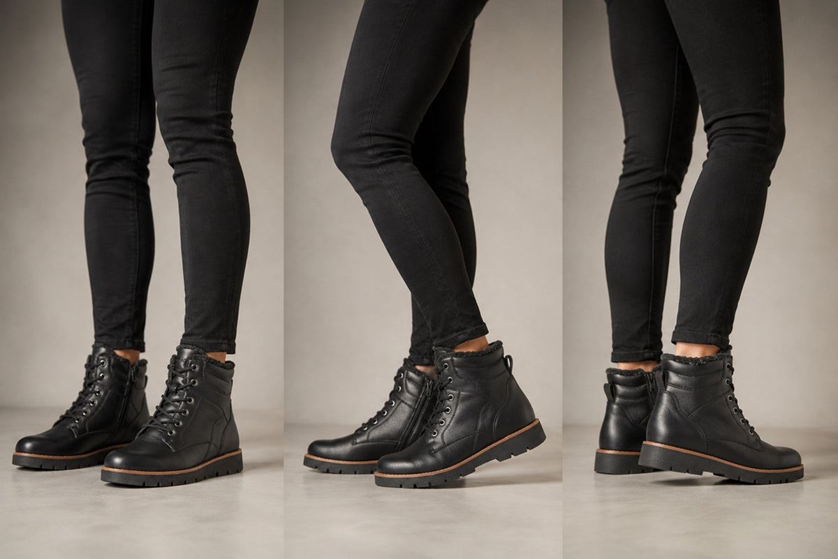 Ladies Lace-Up Chunky Sole PU Boots