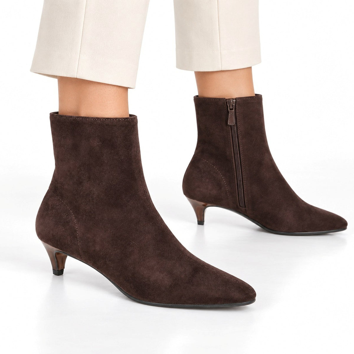 Women's Pointed Toe Kitten Heel Ankle Boots with Side Zip