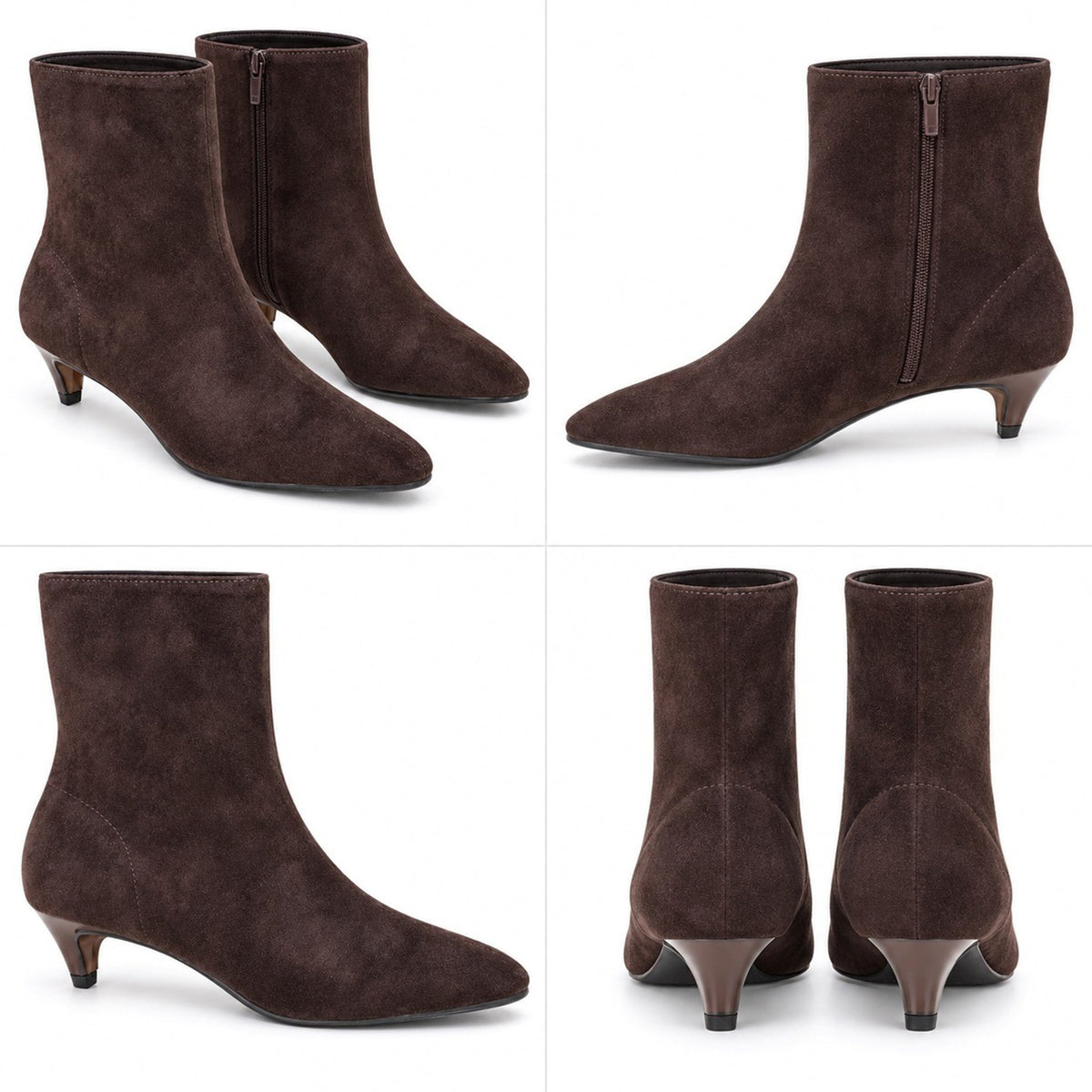 Women's Pointed Toe Kitten Heel Ankle Boots with Side Zip