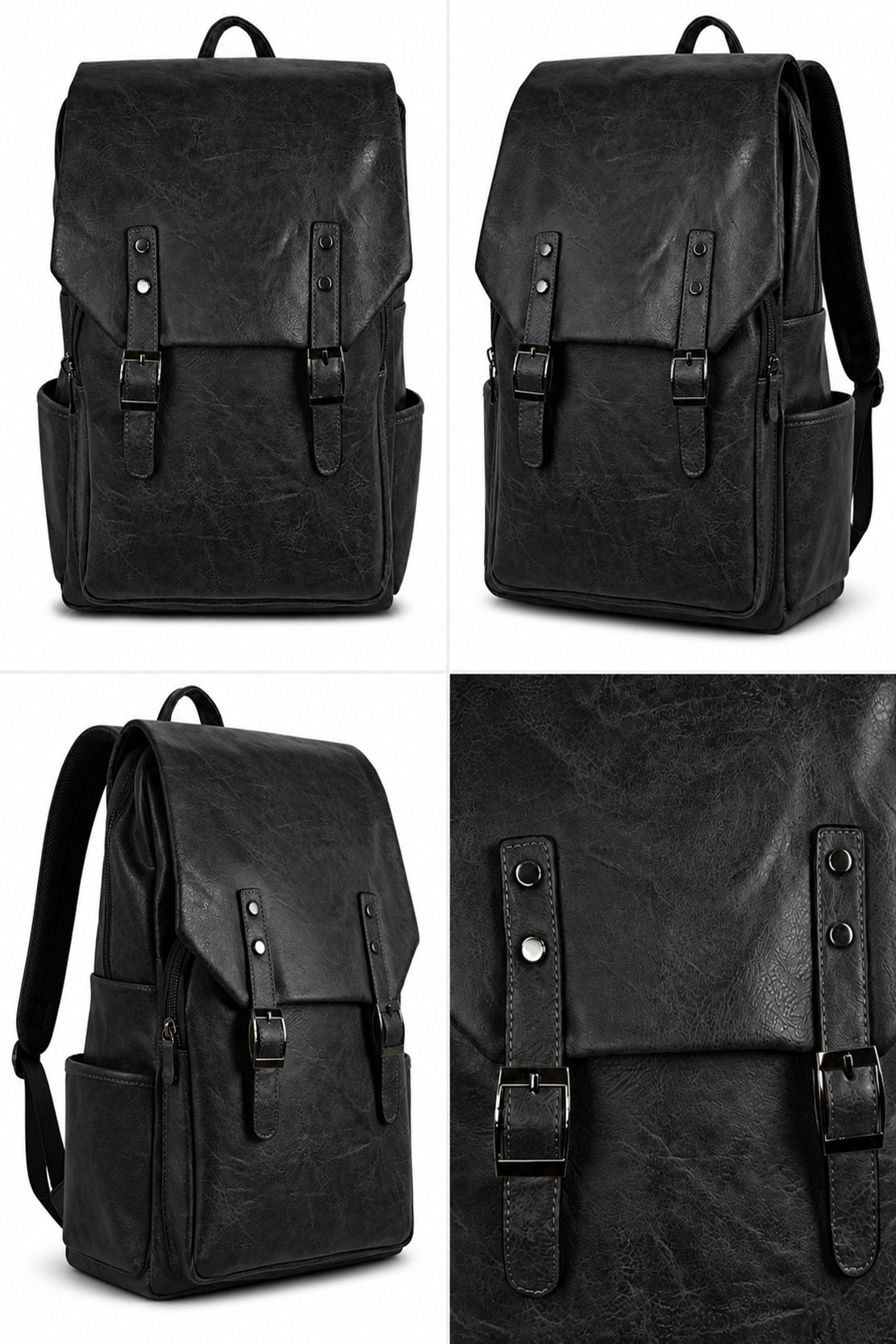 Men Leather Backapck Laptop Large Black Travel Work